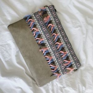 Taupe Crossbody Bag / Clutch with Colorful Pattern